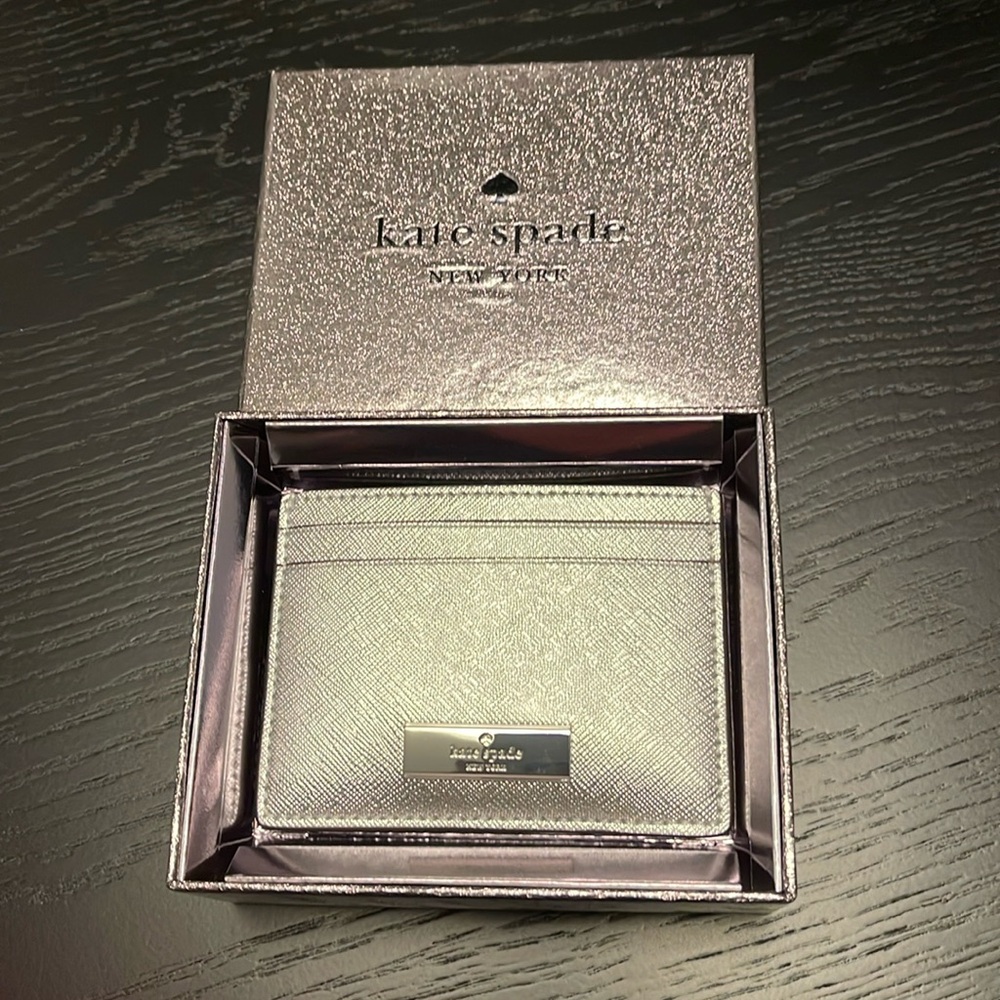 Kate Spade Silver Card Case - New in Glittery Gift Box